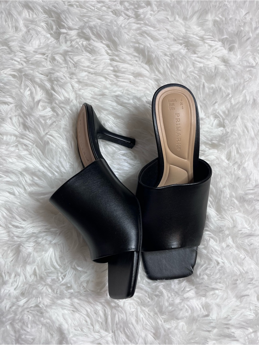 Primark Black Square Toe Slide Mules